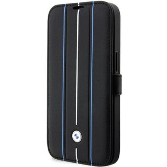 Case BMW BMBKP14L22RVSK iPhone 14 Pro 6.1" black/black shelf Leather stamp blue lines