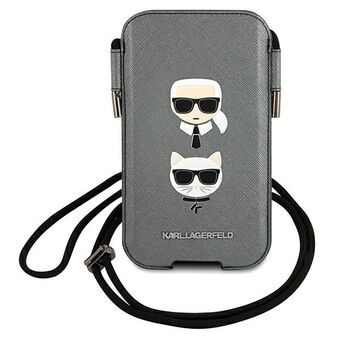 Karl Lagerfeld handbag KLHCP12MOPHKCG 6.1 "gray / gray hardcase Saffiano Ikonik Karl & Choupette Head