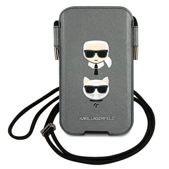 Karl Lagerfeld handbag KLHCP12LOPHKCG 6.7 "gray / gray hardcase Saffiano Ikonik Karl & Choupette Head