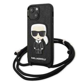 Karl Lagerfeld KLHCP13SCMNIPK iPhone 13 mini 5.4" hardcase black/black Leather Monogram Patch and cable Iconik