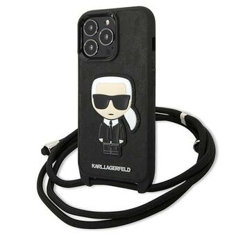 Karl Lagerfeld KLHCP13LCMNIPK iPhone 13 Pro / 13 6.1" hardcase black / black Leather Monogram Patch and cord Iconic