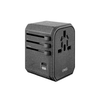 UNIQ load. network. Voyage World Adapter 33W + 2xUSB + PD 18W + QC 3.0 grey/coke gray (LITHOS Collective)