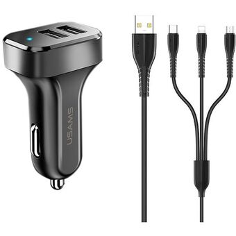 USAMS load. alone. 2xUSB C13 2.1A 3in1 (microUSB/USB-C/lightning) black/black NTU35YTSC13TZ