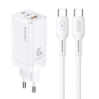 USAMS Governance. network. MT 2xUSB-C + USB GaN 65W T33 PD + USB-C-USB-C 100W Fast charging cable white / white MTXLOGTC02