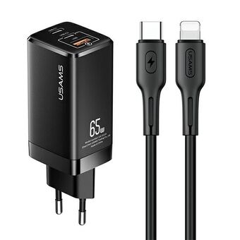 USAMS Governance. network. MT 2xUSB-C + USB GaN 65W T33 PD + USB-C-Lightning 30W fast charging cable black / black MTXLOGTL01