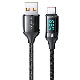 USAMS U78 USB-C 1.2m LED 6A Quick Charge Cable Braided Black / Black SJ544USB01 (US-SJ544)