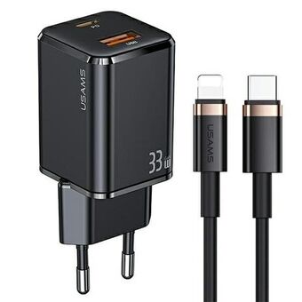 USAMS Governance. network. 1xUSB-C + 1xUSB T43 33W PD3.0 + QC3.0 + U63 USB-C to lightning cable black/black USKTZ01