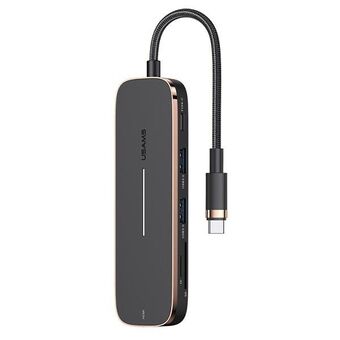 USAMS Adapter HUB 2xUSB + USB-C + HDMI + Micro SD + SD black / black SJ575HUB01 (US-SJ575)