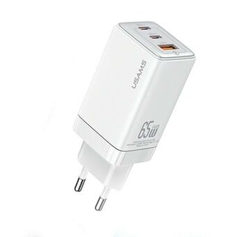 USAMS load. network. 2xUSB-C+1xUSB 65W (main only) GaN PD3.0 +QC3.0 Fast charging white/white Sandru Series CC180TC02 (US-CC180)