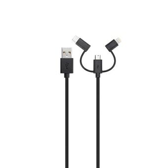 Xqisit Combo cable USB A -microUSB/USB-C /lightning black/black 29979