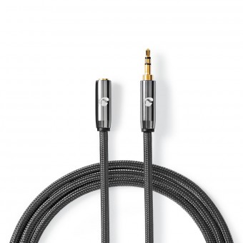 Stereo audio cable | 3.5 mm male connector - 3.5 mm female connector | Metal Gray | Shielded cable