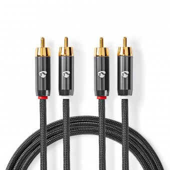 Stereo audio cable | 2x RCA male connector - 2 x RCA male connector | Metal Gray | Shielded cable