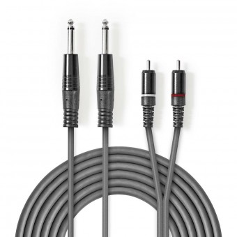 Stereo audio cable | 2 x 6.35 mm male connector - 2 x RCA male connector | 1.5 m | gray