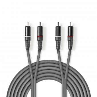 Stereo audio cable | 2 x RCA male connector - 2 x RCA male connector | 1.5 m | gray