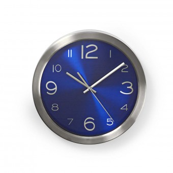Round wall clock | 30 cm in diameter | Blue and stainless steel