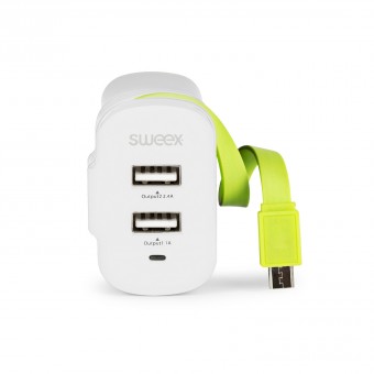 Wall charger 3-outputs 3 A 2 x USB / Micro USB White / Green