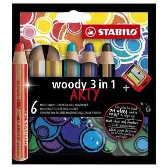 STABILO Woody ARTY Crayons - 6 Colors + Sharpener