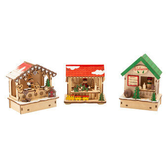 Small Foot - Wooden Decoration Christmas Market with Lights, Set va