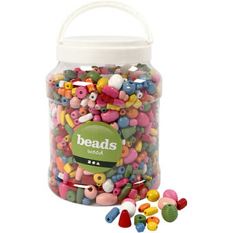 Wooden Beads in Storage Bucket