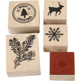 Wooden Stamp Set Christmas, 5dlg.