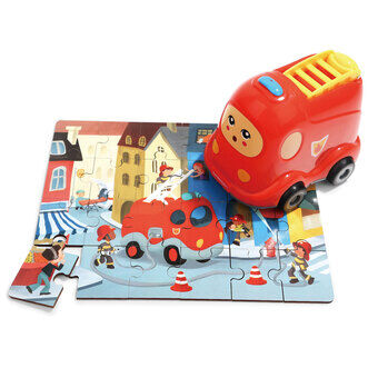 Wooden Jigsaw Puzzle Fire Department with Fire Truck, 24pcs.