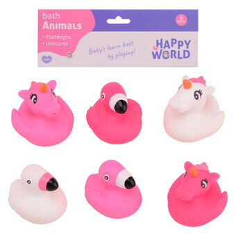 Happy World Flamingo & Unicorn Bath Figures, 6pcs.