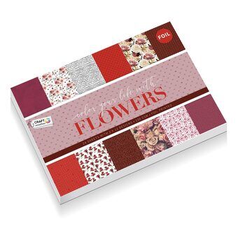 Craft cardboard with foil, 24 sheets - Flowers