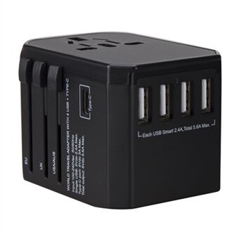 788C Universal Travel Adapter International AC Plug Adapter 5.6A High Speed Charger with 4 USB + Type-C