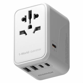 MOMAX 1-World 65W GaN PD Fast Charging Adapter Global Travel 5 Ports + AC Power Socket