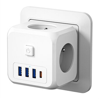 ESSAGER 7-in-1 Plug Socket Wall Socket Extender with 3 AC Outlets 3 USB+1 Type C Adapter