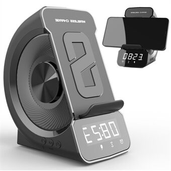 WD-200 Mobile Phone Holder 10W Dual Coil Wireless Charger Rechargeable FM Radio Bluetooth Speaker with Digital Alarm Clock