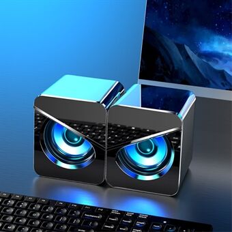 2Pcs/Set 4D Stereo Speakers Computer Audio Wired Speakers with Colorful LED Light, Upgraded Version