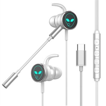 Type-C Plug Wired In-ear Earphone RGB Breathing Light E-sport Gaming Music Headset with Dual Mic - Silver