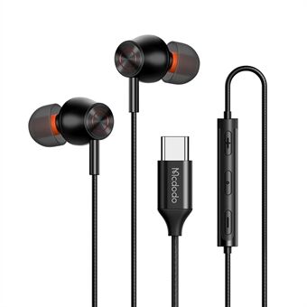 MCDODO HP-3490 MDD HiFi Stereo Wired Headphone Type-C Earphone with Mic and Volume Control - Black