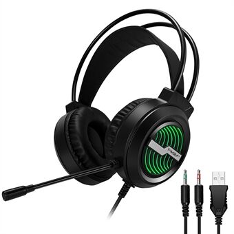 T-WOLF H130 Gaming Headset with Colorful Light/Noise-Canceling Microphone Wired Lightweight Headphone Stretchable Earphone with 3.5mm Jack for Laptop Computer