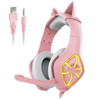 GS-100 USB 3.5mm Cute Cat Ear Decor Wired Gaming Headphone Bionic Protein Earmuffs with Omni-Directional Microphone - Pink