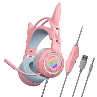 SY-G25 Devil Ears Design RGB Lighting Wired Control Gaming Earphone 3D Surround Sound Game Headset with HD Mic