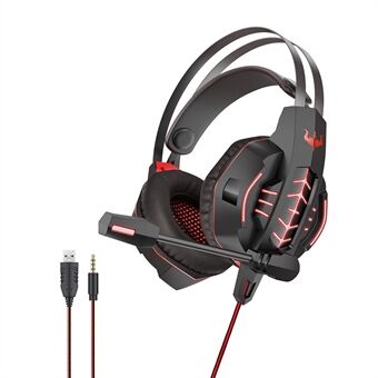 OVLENG GT63 USB+3.5mm Wired Over-Ear E-sports Headset Cool LED Lights Gaming Headphone with Rotating Microphone for Computers, Laptops