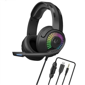 OVLENG GT67 E-sports USB+3.5mm Wired Headphone Noise Reduction Microphone Over-ear LED Lighting Gaming Headset