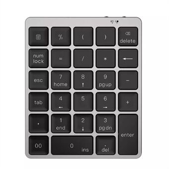 N960 28 Keys Rechargeable Bluetooth Numeric Keypad Aluminum Alloy Wireless Number Pad Portable Keyboard for PC Laptop