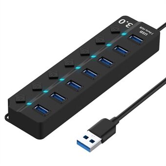 USB3.0 Hub High-speed 5GB/S 7-port Expander Adapter USB Hub Splitter with Separate Button Switches