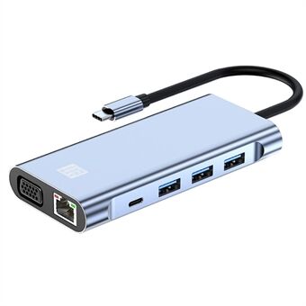 JUNSUNMAY JSM-HUB020 10-in-1 Type-C Multi-Port Adapter Hub to 4K HD Video Output+87W PD Port+VGA+2xCard Reader Slots+USB 3.0+2xUSB 2.0+RJ45+3.5mm Aux Port