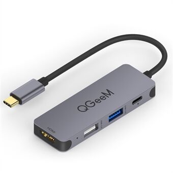 QGEEM UH04-1 USB C Hub to 4K Resolution HD Video+USB 3.0+100W PD Charger+USB 2.0 Adapter for MacBook Pro 2019/2018 and Other Type-C Devices