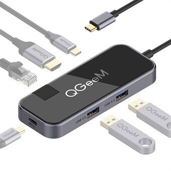 QGEEM UH06-1 USB C Hub with 2xUSB 3.0 Ports + Resolution HD Video Port + Gigabit Ethernet Port + PD Charging Port + SuperSpeed Type C Port