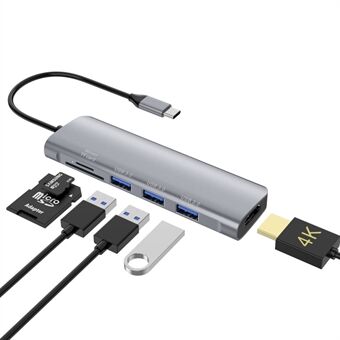 YSTC9058 6 in 1 Multi-function USB C Hub High-speed Data Transmission Adapter USB C to USB3.0 HDMI TF SD Converter