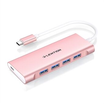 LENTION C31 USB-C to 4 USB-A 3.0 + 1 PD Port Adapter Laptop Aluminum Alloy USB Hub