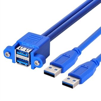 U3-104 50cm Dual USB 3.0 Male to Stackable Dual USB Female Extension Cable with Screw Panel Mount Holes