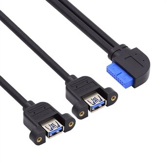 U3-088-LE 90 Degree Angled 19Pin 20Pin Header to USB 3.0 Dual Ports Female Screw Mount Type Cable 5Gbps Cord