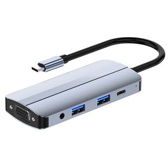 JUNSUNMAY JSM-HUB013 Type-C Docking Station 8-in-1 Portable USB-C Hub Adapter Type-C Splitter to HD+VGA+4K HD Video+3.5mm Audio