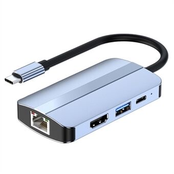 JUNSUNMAY JSM-HUB003 Type-C Hub Adapter 6-in-1 USB-C Docking Station Splitter Support 4K HD Video, 100Mbps, 87W PD Charging Converter